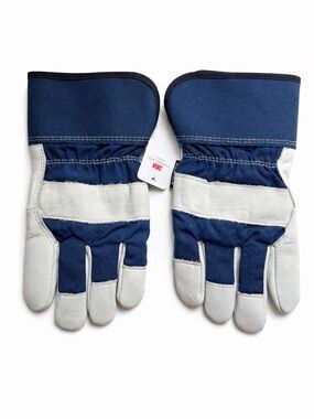 NWT 3M Thinsulate Insulation Cowhide Leather Blue and Cream Work Gloves Size L